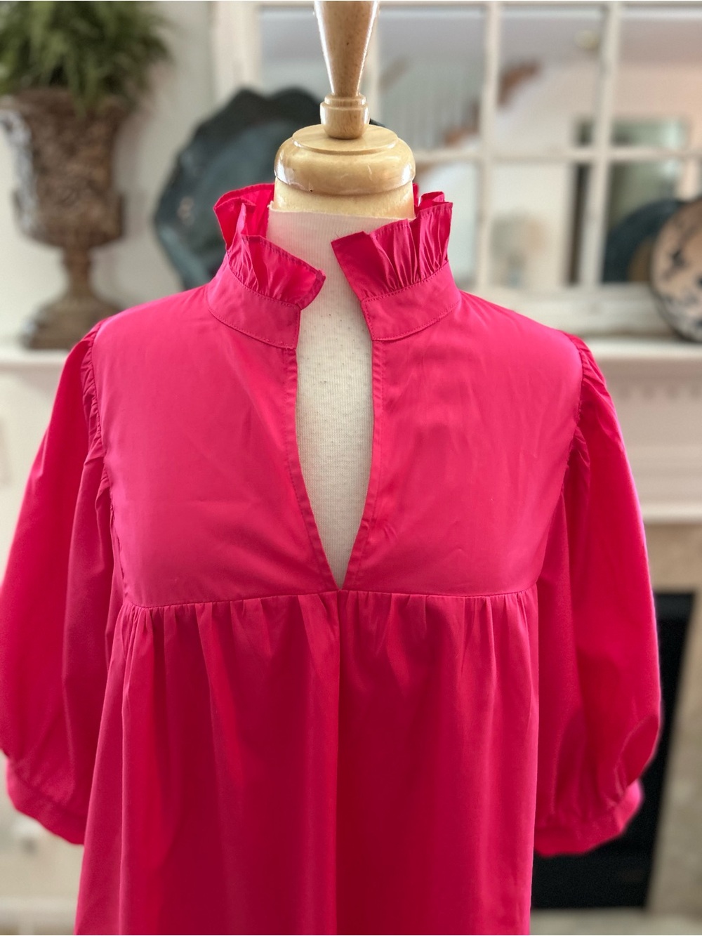 Jade Hot Pink Ruffle Stand Collar Popover Blouse - Picture 2 of 9